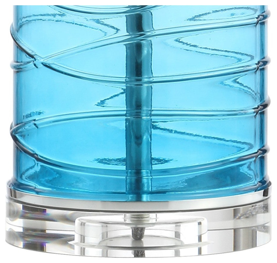 Cole 27.5" Fused Glass Cylinder LED Table Lamp, Set of 2, Turquoise