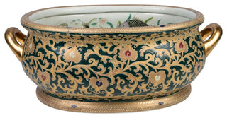 Beautiful Green and Gold Porcelain Foot Bath, 21"