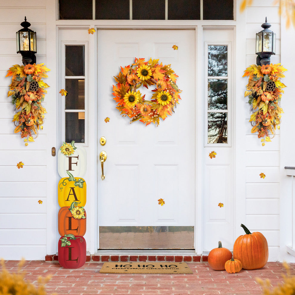 42"H Fall Wood Stacked Pumpkin Porch Decor