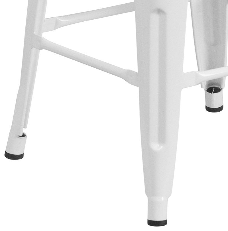 30" High Backless White Metal Barstool With Square Wood Seat