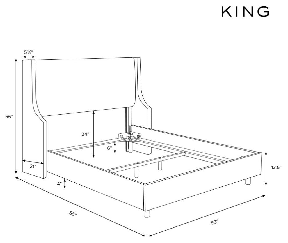 Fully Upholstered Wingback Bed, Zuma Linen, King