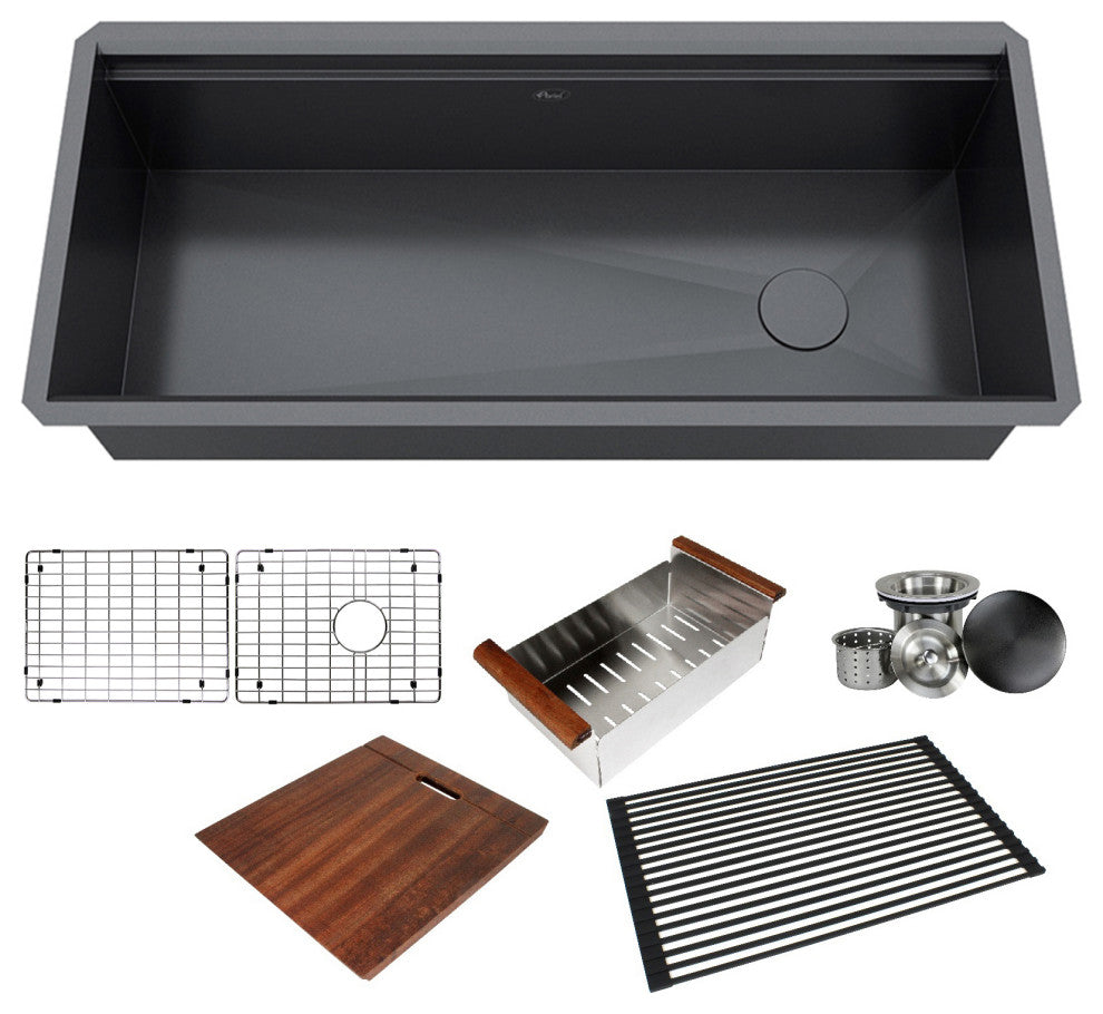 42in. Galaxy Black Undermount Single Bowl Stainless Steel Kitchen Sink Combo