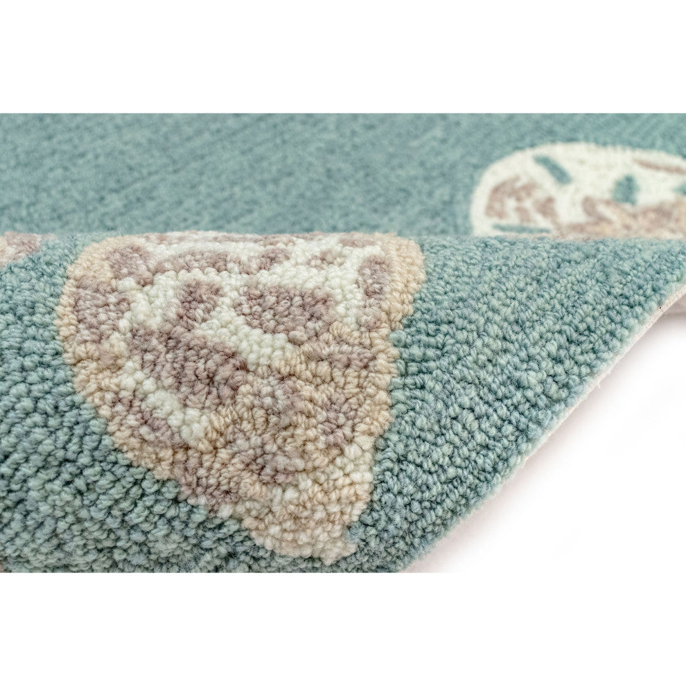 Capri Seashell Border Indoor/Outdoor Rug, Aqua, 2'x3'