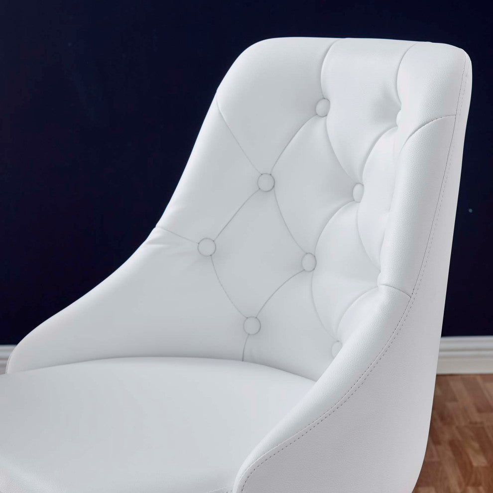 Computer Work Swivel Tufted Chair, Faux Vegan Leather, Black White, Home Office