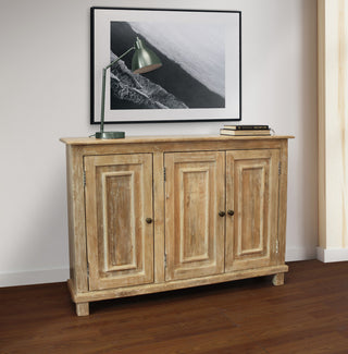 Bayside Jensen 3-Door Solid Wood Sideboard, Distressed Natural Finish