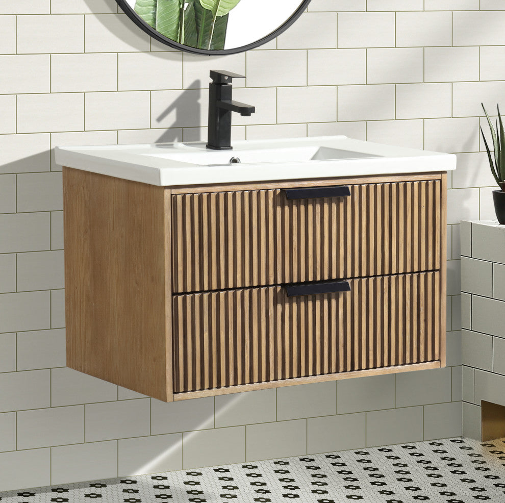 Ari Kitchen and Bath San Diego Bath Vanity, Weathered Fir, 30", Floating