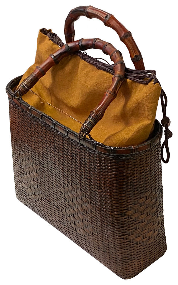 Asian Handmade Rustic Brown Rattan Bamboo Handle Hand Bag Hws3030