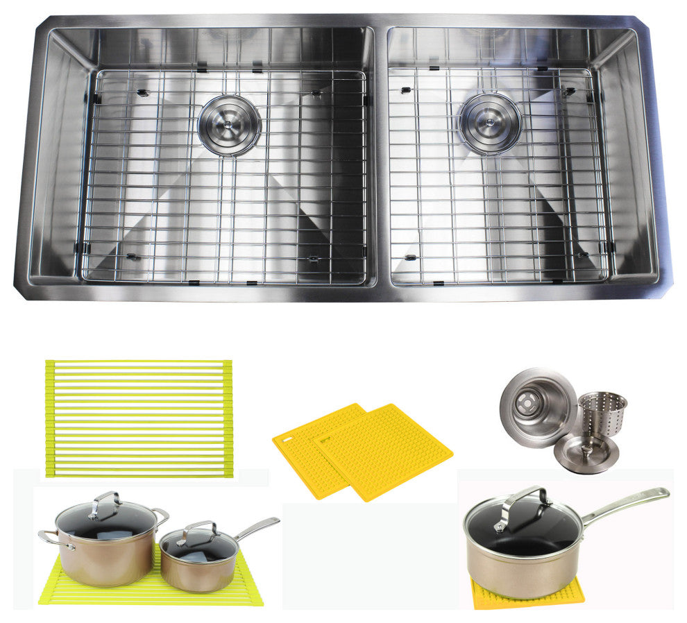 42" 16 Gauge Undermount Double Bowl Stainless Steel Sink Package