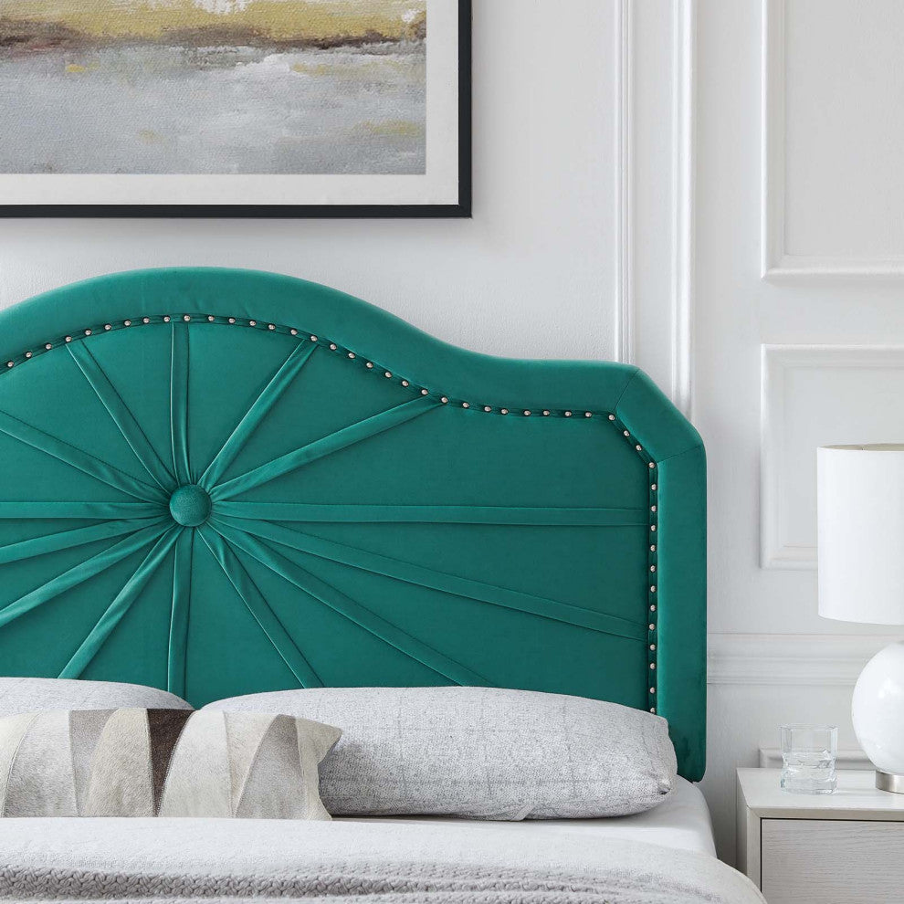 Headboard, Full Queen Size, Velvet, Teal Blue, Modern Contemporary, Bedroom