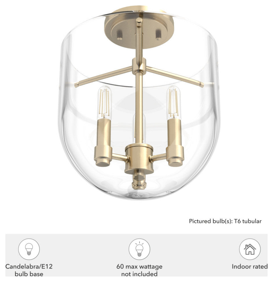 Sacha Alturas Gold 3 Light Flush Mount Ceiling Light Fixture