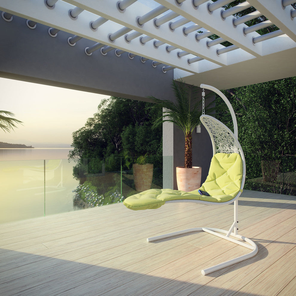Modern Contemporary Outdoor Patio Rattan and Wicker Swing Lounge Chair White