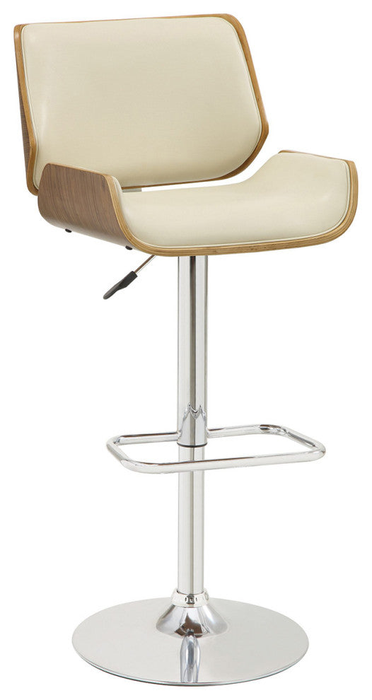 Faux Leather Adjustable Height Bar Stool, Ecru and Chrome