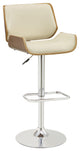 Faux Leather Adjustable Height Bar Stool, Ecru and Chrome