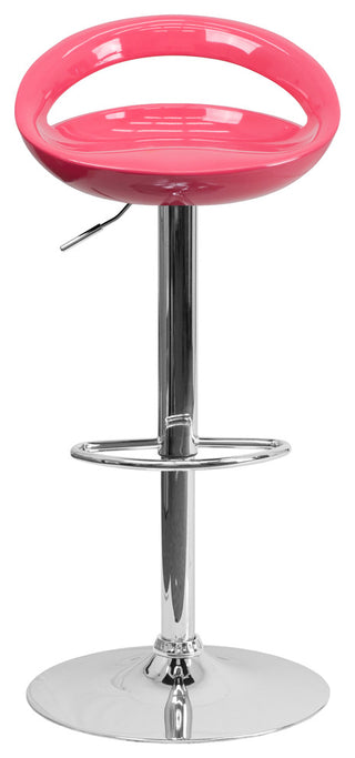 Contemporary Pink Plastic Adjustable Barstool With Chrome Base