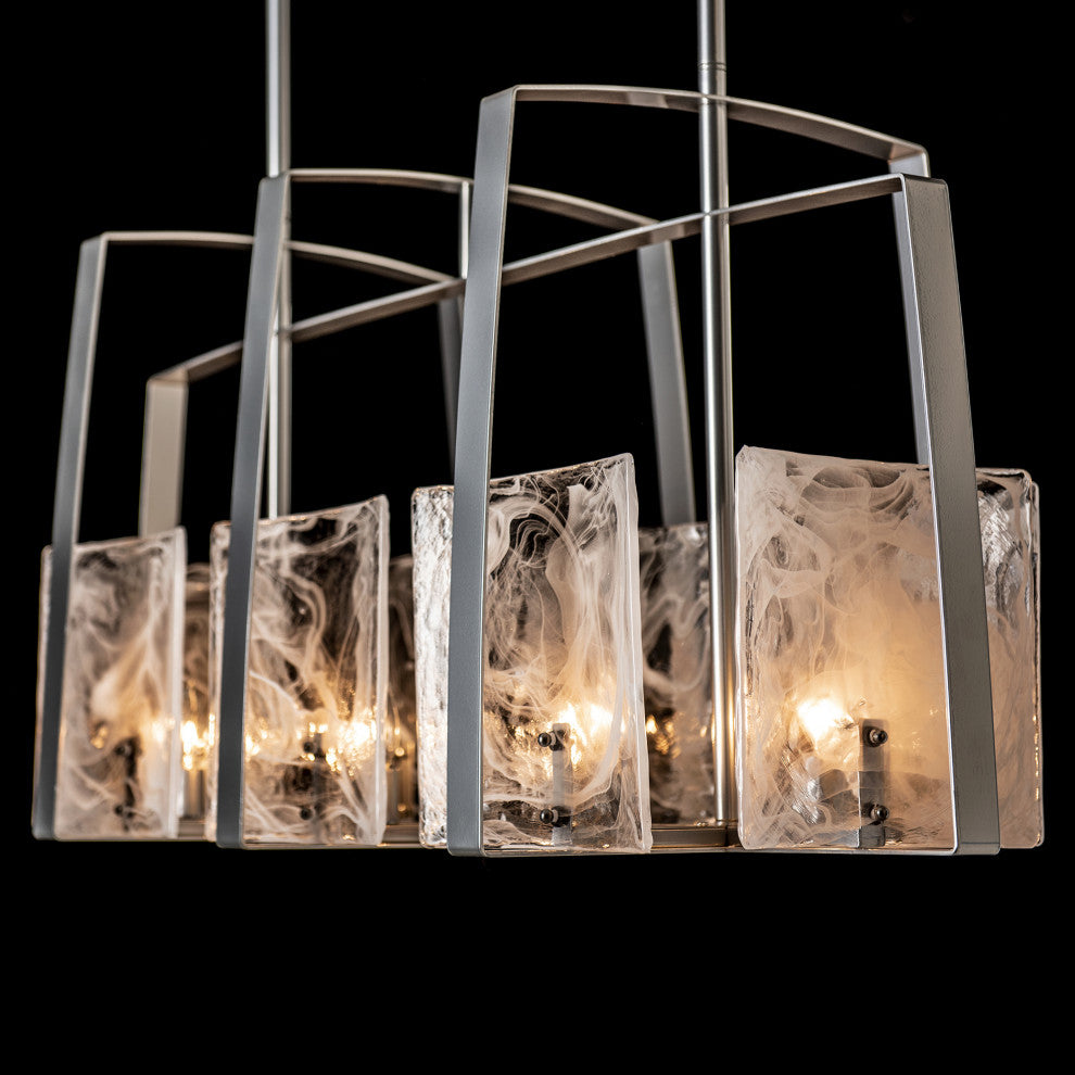 Arc Linear Pendant, Sterling Finish, White Swirl Glass