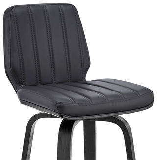 Renee 30" Swivel Grey Faux Leather and Black Wood Bar Stool