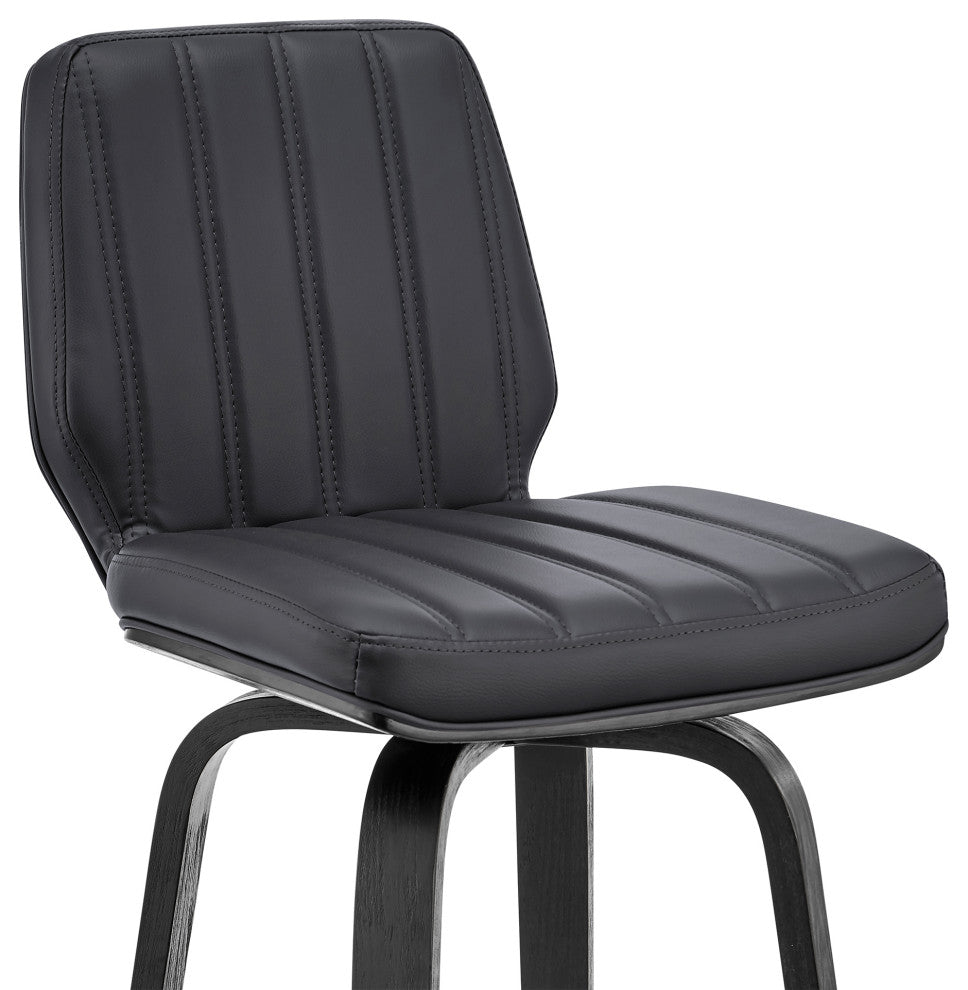 Renee 30" Swivel Grey Faux Leather and Black Wood Bar Stool