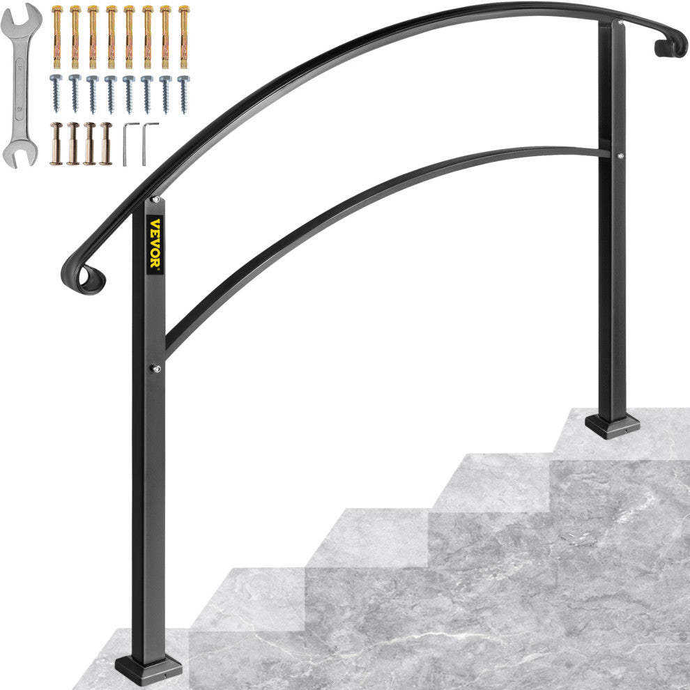 VEVOR Handrails for Outdoor Steps 1 to 3 Steps Stair Railing, Black, 5 Ft