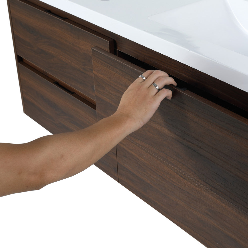 Wall-Mounted Plywood Bath Vanity Set, Integrated Sink