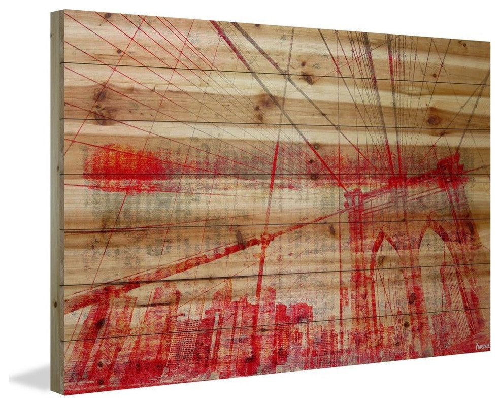 "Brooklyn Bridge" Print on Natural Pine Wood, 45"x30"