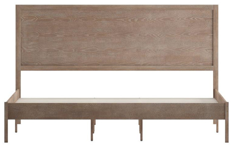 Asher Solid Wood Platform Bed with Wooden Slats and Headboard, Light Brown, King