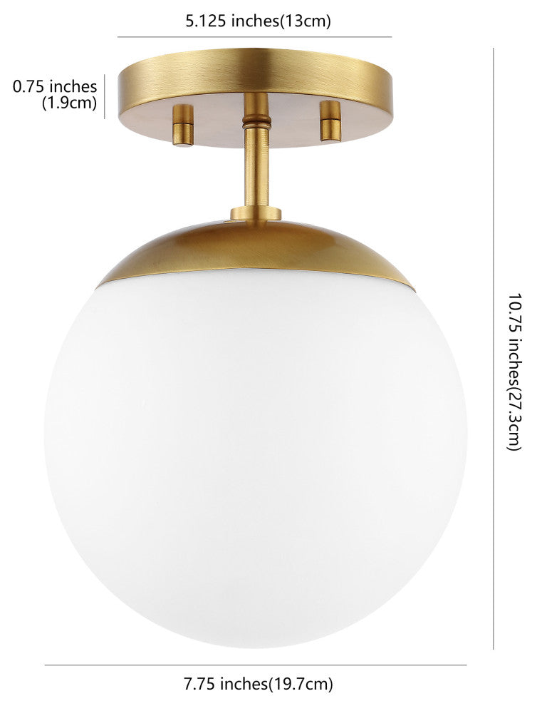 Marcel Bistro 7.75" 1-Light Bohemian Farmhouse LED Semi Flush Mount, Brass/White