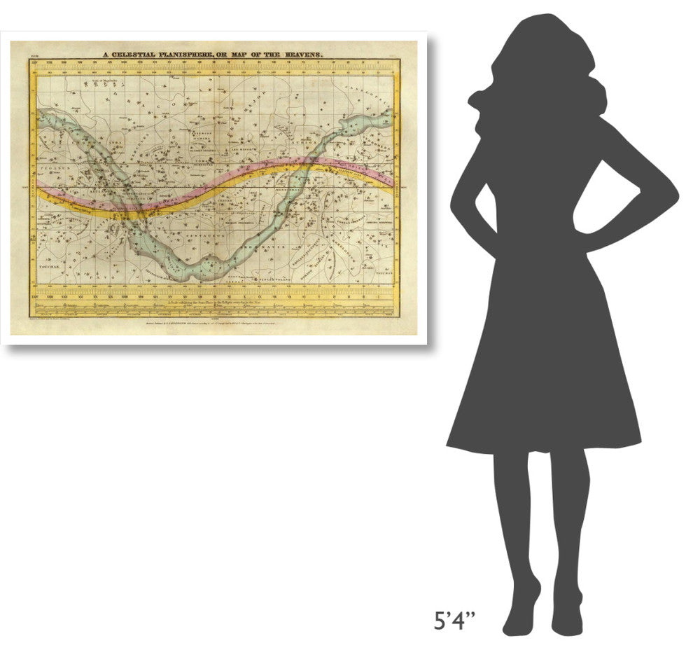 "A Celestial Planisphere, or Map of the Heavens, 1835" Paper Art, 46"x34"