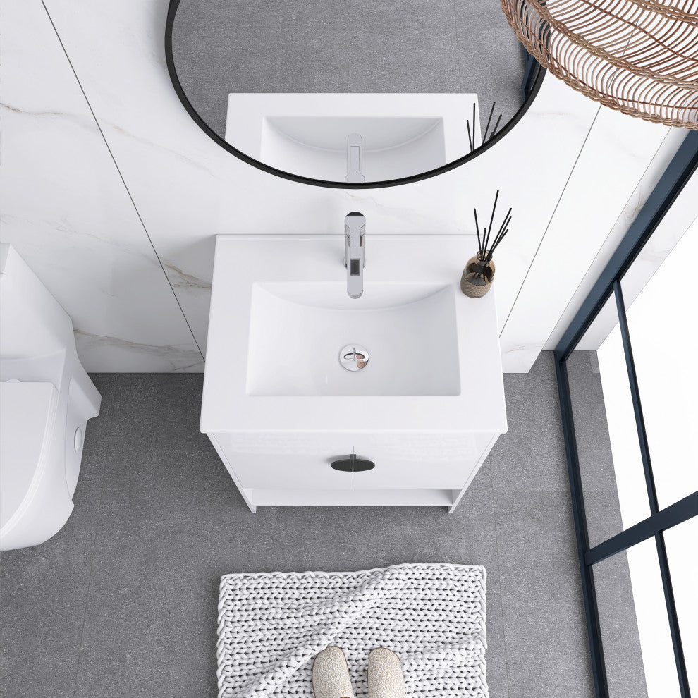 Plywood Freestanding Bath Vanity Set, Integrated Ceramic Sink, White, 24" X 18"