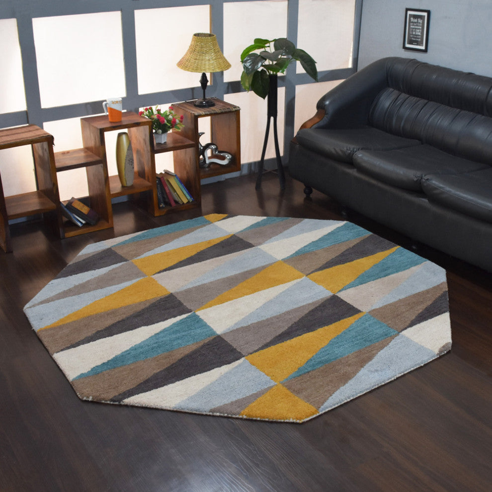 HAND TUFTED WOOL ECO-FRIENDLY AREA RUGS, Multicolor Color, Geometric Design