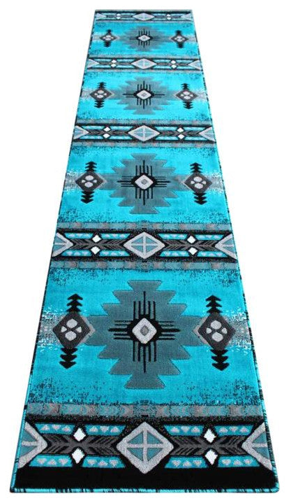 Mohave Collection Traditional Southwestern Style Area Rug, Turquoise, 2' X 11