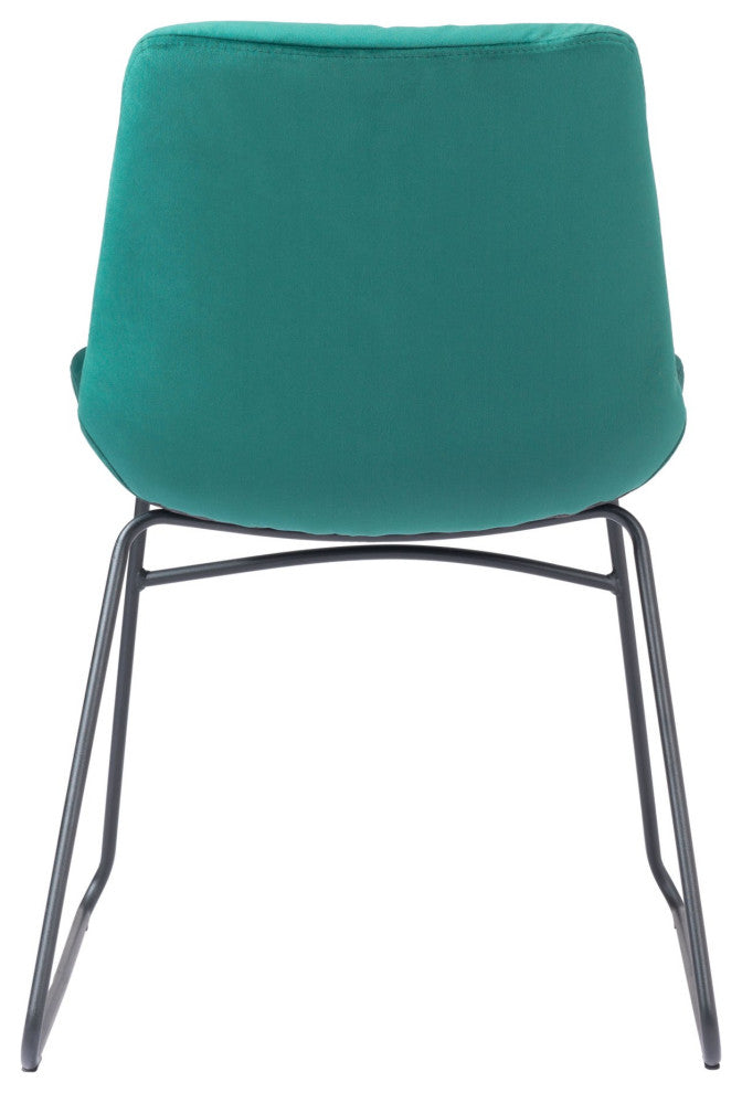 Dining Chair, Set of 2, Steel Metal, Fabric, Green, Black, Kitchen Cafe Bistro