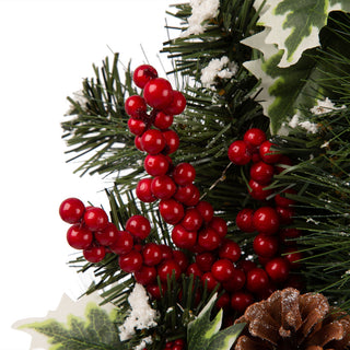24" LED Pre-Lit Greenery Buffalo Berry Holly Pine cone Rattan Ornament Wreath