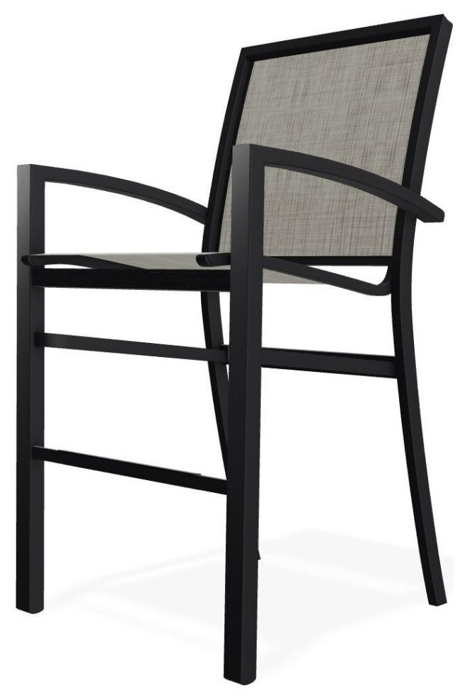 Kendall Sling Bar Height Stackable Outdoor Stool, Smoke/Black