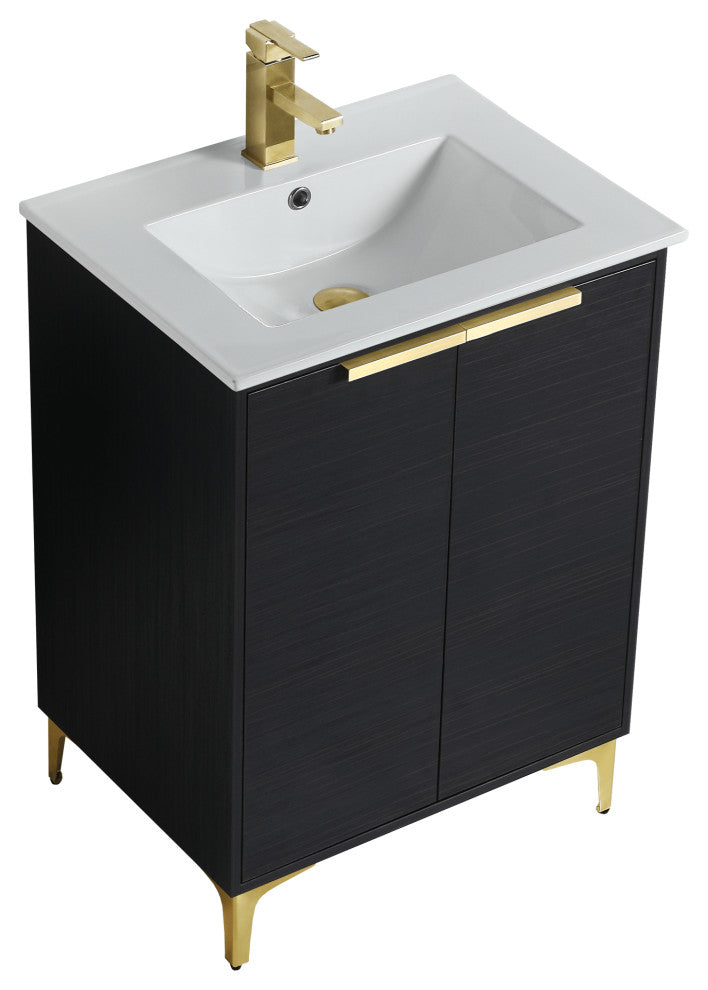 Wilmington Bath Vanity, Chestnut, 24 Inch, Satin Brass Hardware