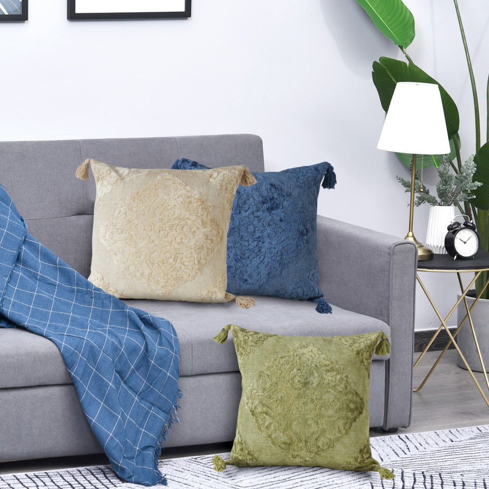 Beige Traditional Textured Medallion Throw Pillow, 20" X 20"