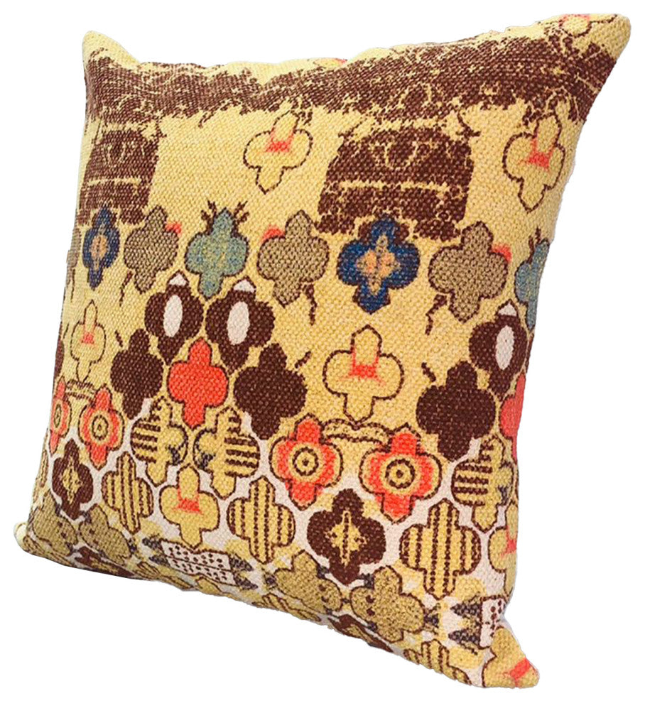 Benzara UPT-268965 Square Pillow, Quatrefoil Design, Polyester Filler Multicolor