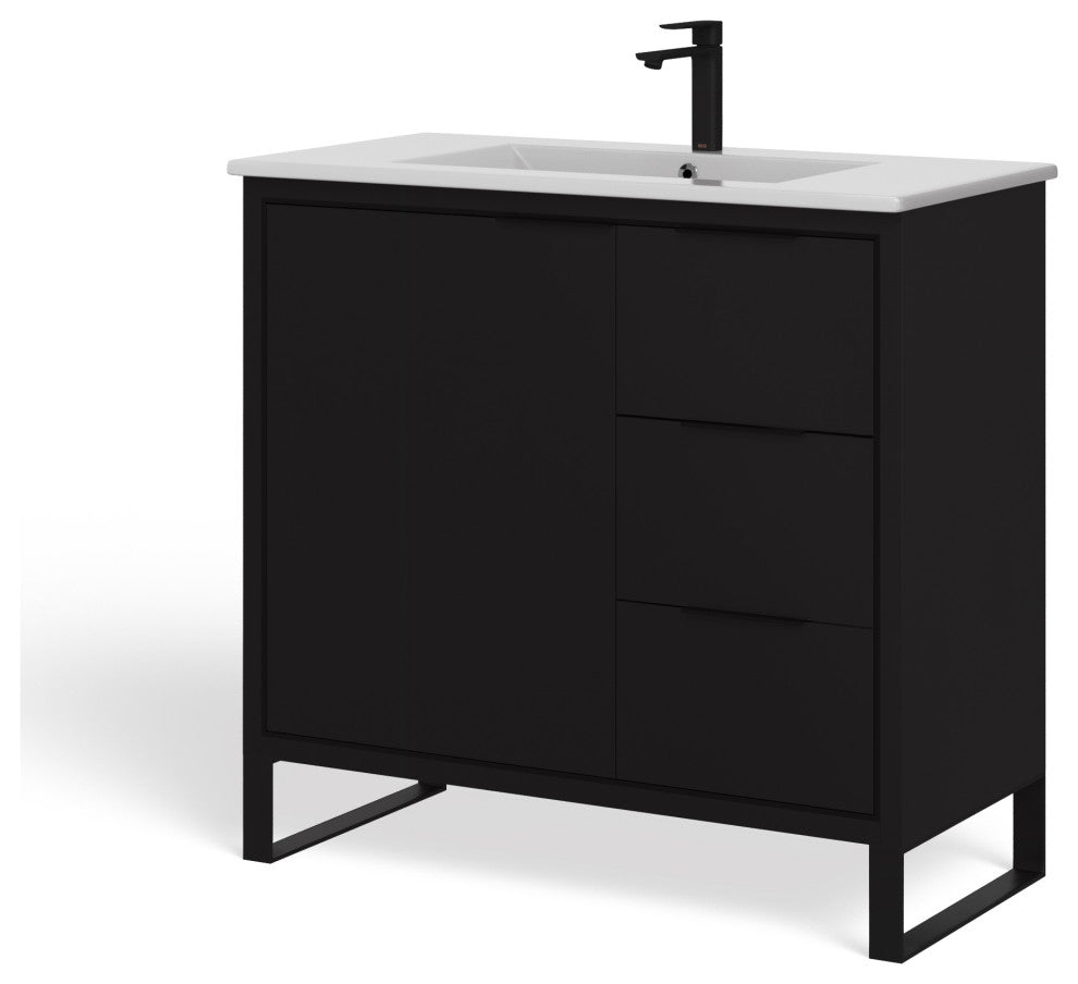 Bradford Bath Vanity, Black, 36", Black Hardware, Single Sink, Freestanding