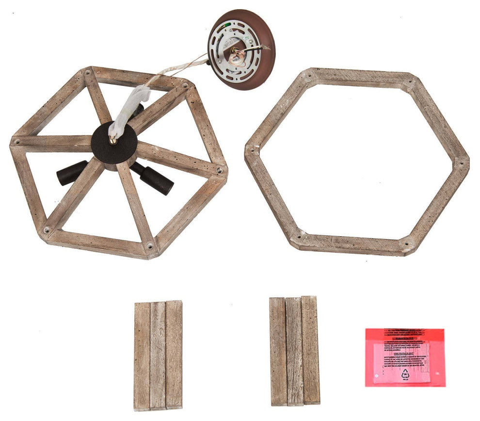 LNC Farmhouse 3-Light Bronze Drum Wood Semi-Flush Mount Chandelier