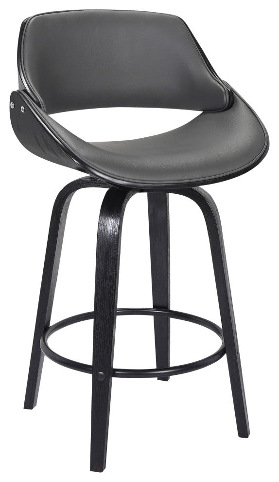 Mona Contemporary 26" Counter Heightï¿½Swivel Barstool in Black Brush Wood Finish