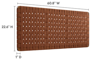 Sparta Weave Wall-Mount Vegan Leather Queen Headboard, Walnut Brown