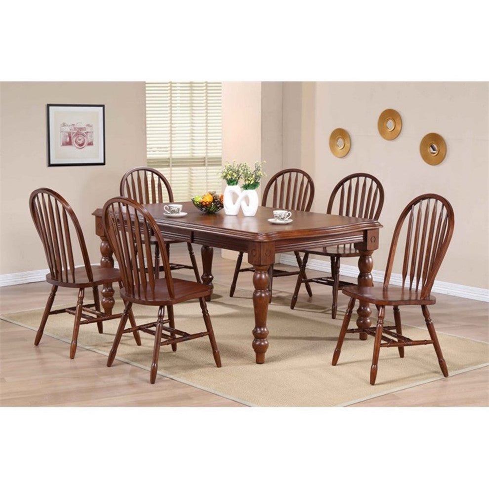 Andrews Arrowback Windsor Dining Side Chair Chestnut Brown Solid Wood Set of 2