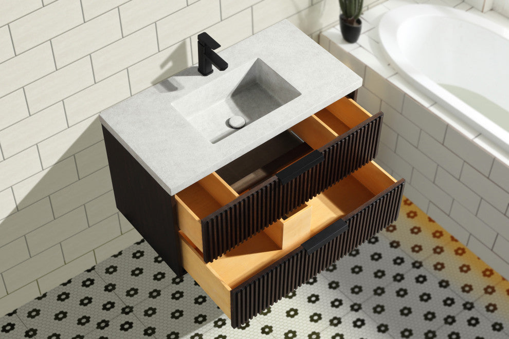 Ari Kitchen and Bath San Diego Bath Vanity, Walnut, 36", Single Sink, Floating