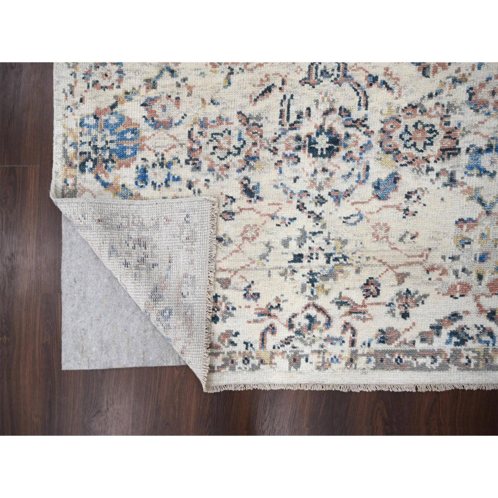 Ivory, Pure Wool, Hand Knotted, Mahal Design, Oushak Oriental Rug, 5'10"x8'10"