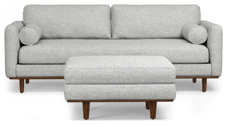 Morrison 89" Sofa and Ottoman Set, Woven-Blend Fabric, Mist Gray