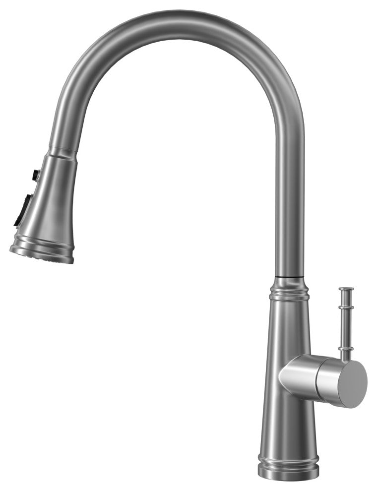 Single Handle Deck Mounted High Arc Pull Out Stainless Steel Kitchen Faucet, Bru