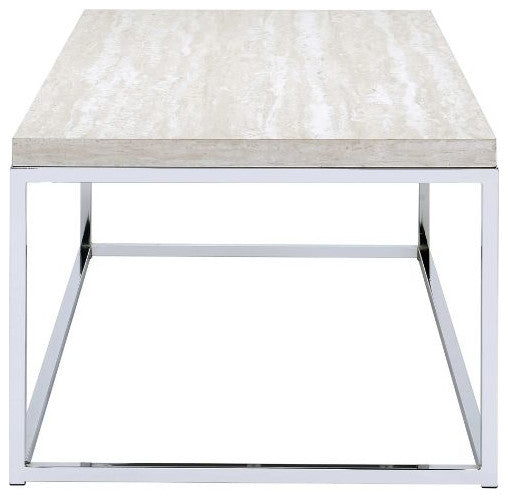 Snyder Coffee Table, Engineered Stone Top & Chrome Finish