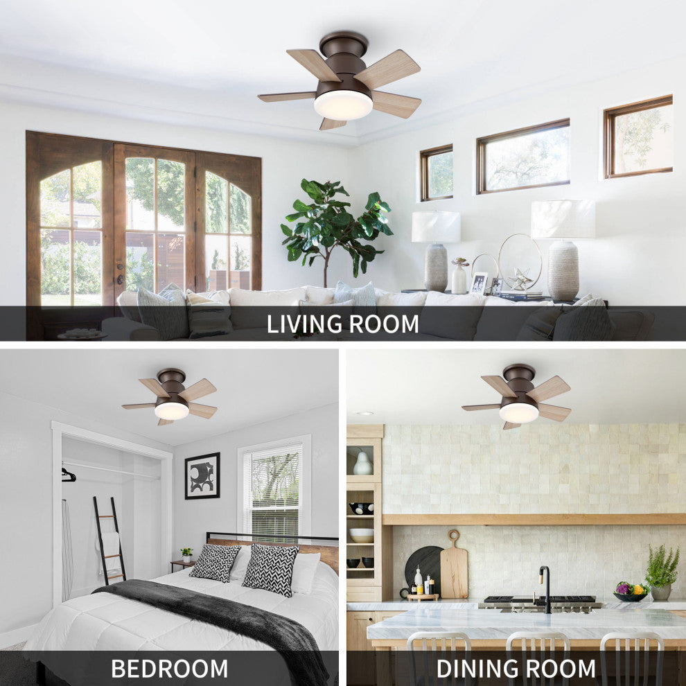 24 in Dimmable Flush Mounted Ceiling fan With 5 Blades and Remote, Bronze