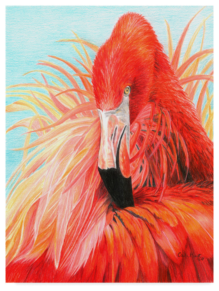 Carla Kurt ''Red Flamingo On Blue'' Canvas Art
