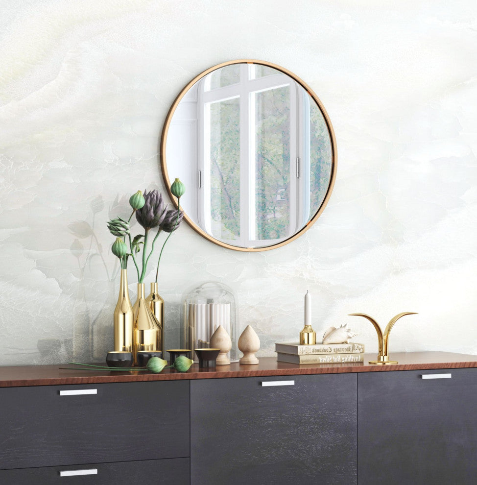 Frame Wall Mirror, Oval, Glass, Steel Metal, Gold, Bedroom Living