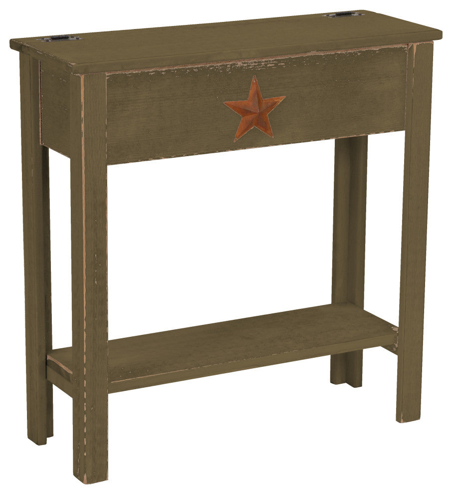 Farmhouse Style Treasure Box Side Table, Olive Green